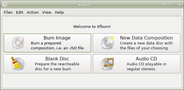 Main page of Xfburn